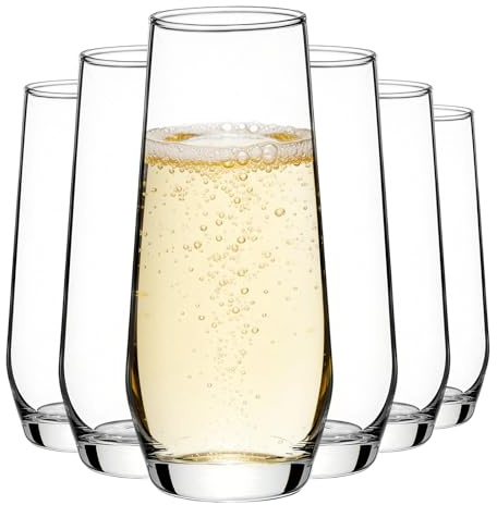 Riville 6 PCS Stemless Champagne Flutes, 340ML Champagne Glasses, Prosecco Mimosa Wine Glasses Elegant Drinkware for Celebration and Party