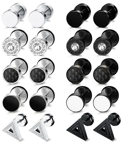 Dochais Herren Ohrringe Silber Schwarz Diamant, Edelstahl Ohrstecker Hypoallergen Zirkonia Männer Ohrschmuck, Klassische Stecker für Männer Jungen Damen