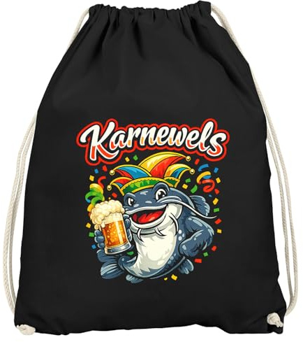 MoonWorks® Turnbeutel - Wortwitz Karnewels - Accessoires Fasching Karneval Gadgets Spruch lustig Faschingsartikel Tasche Gymbag Schwarz unisize