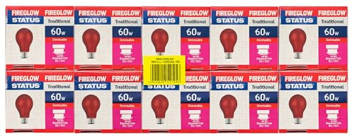 VARNOX, Fireglow Bulb 60W B22 BC Bayonet Cap – Red Electric Fire & Fireplace Replacement Lamp, Traditional Fire Glow Light Bulbs (Pack of 10) (10PK)
