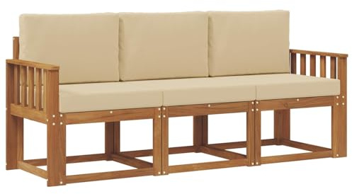 vidaXL Outdoor-Sofagarnitur mit Kissen 3 pcs Natur und Beige, Garten, modernes Design, langlebiges Sectional-Sofa, Gartenmöbel-Set für Terrasse, Loungemöbel für draußen, Bequeme Sitzgelegenheiten