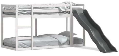 KKgypkn Solid Pinewood Bunk Bed with Ladder and Slide, Mid Sleeper Bed with Safety Guardrails and Floor Level Bottom Space for Indoor Play Area