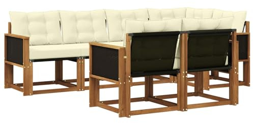 vidaXL Outdoor-Sofagarnitur mit Kissen 7 pcs Natur und Creme, Moderner Outdoor-Sofa, strapazierfähige Gartenmöbel, Lounge für Terrasse, Komfortables Sitz-Set