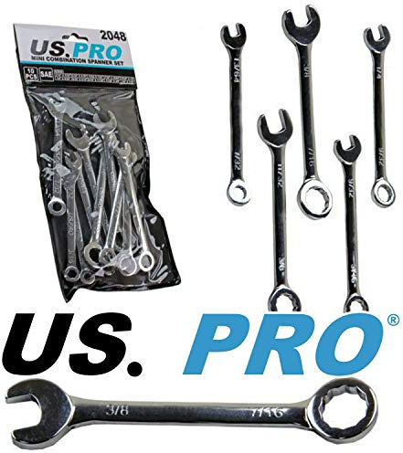 US PRO 2048 Juego de 10 Llaves combinadas SAE/Imperial, Plata