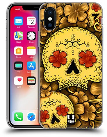 Head Case Designs Oro Florido de Las Calaveras Carcasa de Gel de Silicona Compatible con Apple iPhone X/iPhone XS