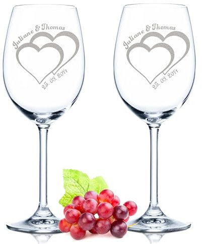 GRAVURZEILE Leonardo Weingläser mit Gravur - Für die Hochzeit - Personalisiert mit Namen & Datum - Geschenk zur Hochzeit mit Herz Motiv - Geschenke für Sie & Ihn - Farbe: Daily