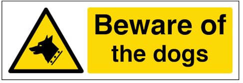 V Safety Beware Of The Dogs Sign - Landscape - 300mm x 100mm - 2mm Rigid Plastic, 63025AX-R2