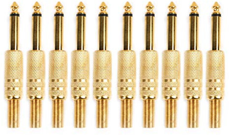 JOYKK 10 Pièces Plaqué Or 6.35mm Mâle 1/4 Prise Mono Jack Connecteur Audio Souder - Doré