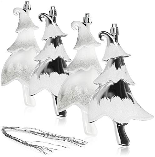 com-four® 4X Christbaumanhänger Tannenbaum - Christbaumschmuck zum Anhängen - Weihnachtsbaum-Anhänger in Tannenbaum-Form - bruchfest (4 Stück - silberfarben)