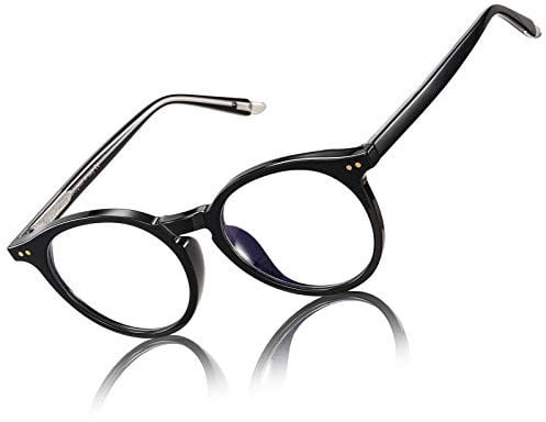 DUCO Blue Light Glasses for Men Women Blue Ray Blocking Glasses Computer Gaming Glasses Retro Round Eyeglasses Frame 5217, Black, M