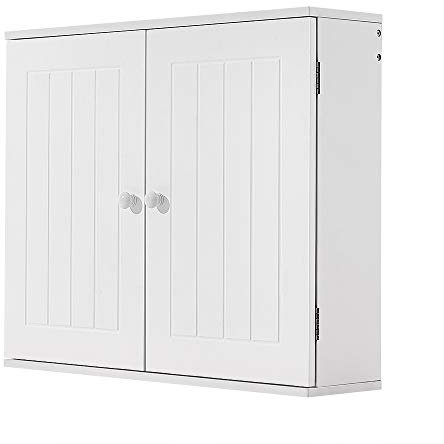 Panana Wall Bathroom Cabinet Wooden Storage Cupboard Unit Wall Mounted Cabinet with Double Doors Adjustable Shelf Furniture White