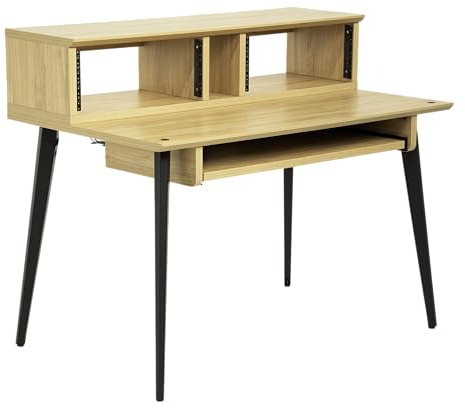 Gator Frameworks Elite Series Studio Schreibtisch Workstation mit 4U verstellbaren Regalfächern und verschiebbarer Tastaturablage | Farbvariante Ahorn | (GFW-ELITEDESK-MPL)