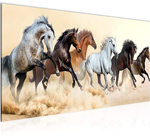 Runa Art Wandbild Pferde 1 Teilig 100 x 40 cm Modern Bild auf Vlies Leinwand Tiere Wohnzimmer Schlafzimmer Beige Braun 032512a