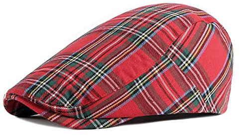 RICHTOER Newsboy Cap Beret Men Women Flat Caps Summer Plaid Hat Outdoors (Style1 Red)