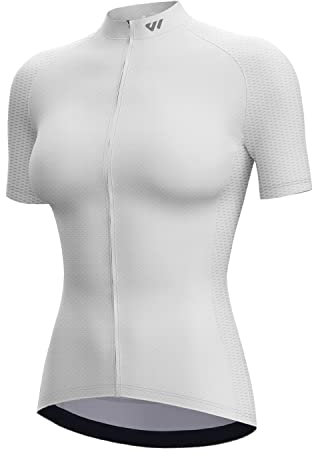 Lo.gas Damen Fahrrad Trikot Kurzarm Radtrikot Weiß Damen Rennrad Kleidung Shirt DREI Hintere Taschen