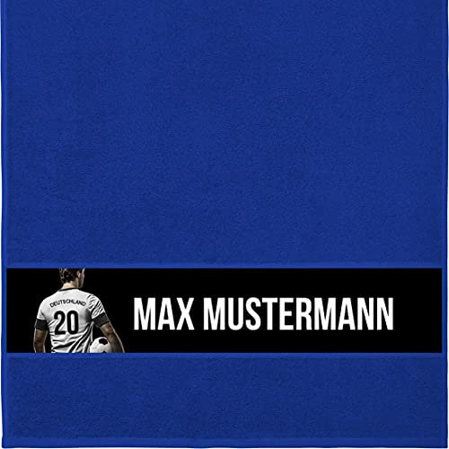Handtuch mit Namen - personalisiert - Motiv Fußballtrikot Deutschland - viele Farben & Motive - Dusch-Handtuch - royalblau - Größe 50x100 cm - persönliches Geschenk mit Wunsch-Motiv und Wunsch-Name