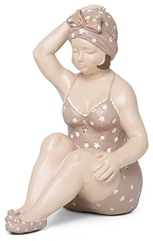 Moritz Deko Figur Mollige Badenixe mit Badeanzug sitzend mit Kopftuch Shabby Chic Stil Dekoration Badeanzug