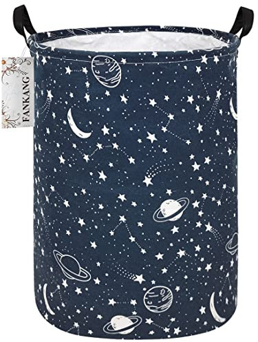 FANKANG Laundry Hamper Storage Bins Nursery Hamper Canvas Foldable Large Storage Baskets (Round Blue Starship)