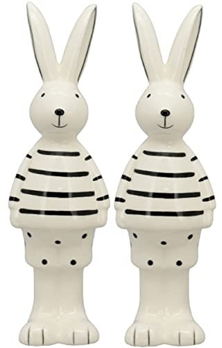 EXNER frühlingshafte putziger Osterhase aus Porzellan weiß mit schwarzen Streifen und Punkten (2-er Set klein 4,6 x 4,3 x 14 cm hoch)