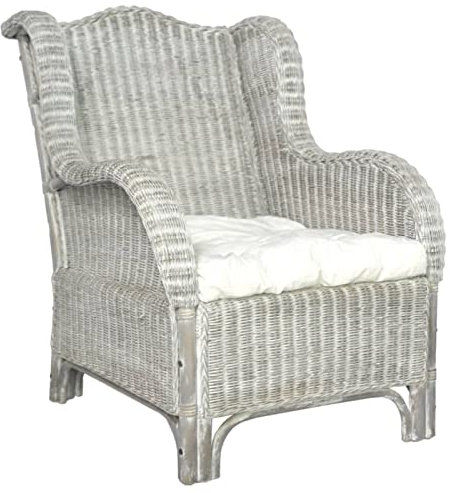 Leepesx Sessel mit Kissen, Relaxsessel, Kinosessel, Stressless Sessel, Gaming Sessel, Ohrensessel, TV Sessel, Lounge Sessel, Sessel Modern, Grau Natur-Rattan und Leinen