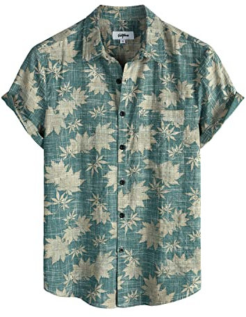 VATPAVE Mens Front Pocket Hawaiian Flower Shirts Casual Short Sleeve Button Down Beach Shirts Medium LightBlue Brown Summer