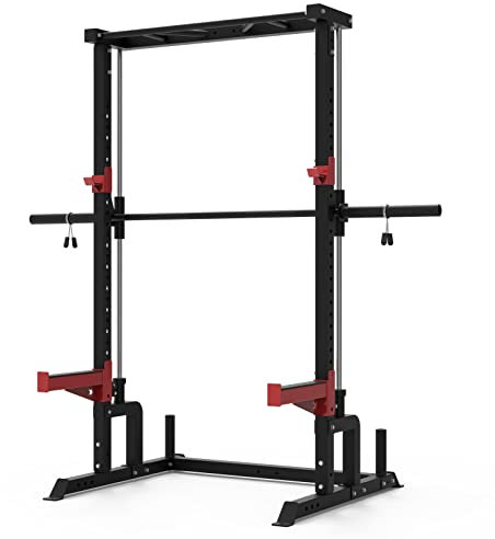 Train Hard Half Cage Kniebeugeständer Squat Rack Power Rack Smith Machine Multipresse (Rack + Smith Machine & Klimmzug)