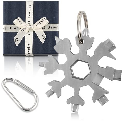Schneeflocke Multitool, Schneeflocken Multifunktionswerkzeug, 18-in-1 Multifunctional Snowflake Tool, Tragbare Schlüsselanhänger Schneeflocke für Draussen Abenteuer Camping (silver)