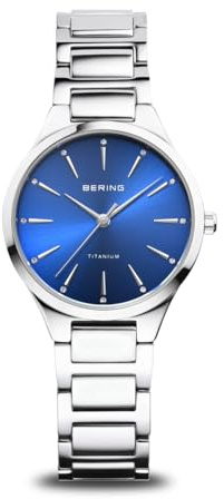 Bering Damen Quarz Uhr | Armbanduhr 30 mm Titangehäuse und Zifferblatt | Titanband mit Titanelementen | 10 ATM | 15630