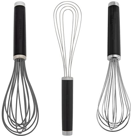 KitchenAid Utility, set di fruste piatte e in silicone, 3 pezzi, colore: nero
