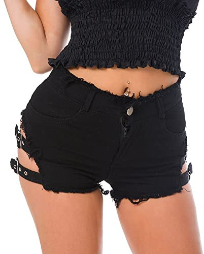 Odizli Ledershorts Damen Lack und Leder Mini Tight Bikini Shorts Frauen Hotpants Festival Rave Techno Pole Dance Outfit Lara Croft Kostüm Halloween Karneval Party Faschingskostüme Schwarz 06 M
