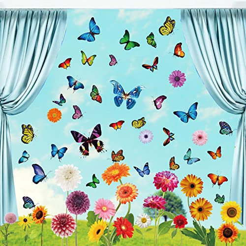 Fensterbilder Frühling Selbstklebend,Klebefolie Anti-Kollision Aufkleber Fenster Deko,Fenstersticker Schmetterling,Fenstersticker Blumen Fensterdeko für Kinderzimmer Party Zubehör (A)…