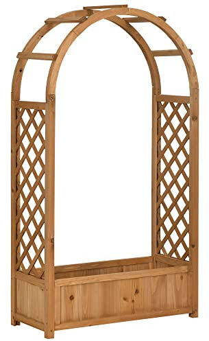 Outsunny Jardinera Enrejado con Arco Macetero con Soporte para Trepadoras Jardinera con Celosía Cultivos Plantas Flores Decoración en Jardín Terraza Balcón 83x36x152 cm Natural