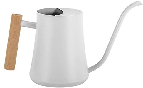 Storaffy Gießkanne Zimmerpflanzen 900/1000 ml Kleine für Pflanzen Giesskanne aus Edelstahl mit Holzgriff Exquisite Gießkannen langem Auslauf, Gartengeschenke Damen und Herren, Weiß 1000ml/42.27oz