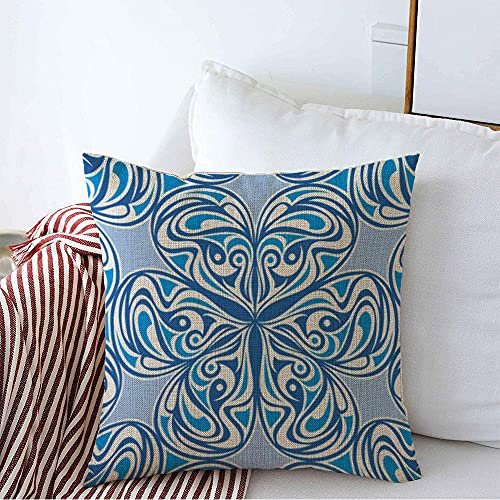 874 Kissenbezug Blau Potting Endlosmuster Cyan Blumenstoffe Herzelemente Textur Fashion Novel List Kissenhülle Dekokissen Kissenbezüge Stilvolles Kissenhüllen 45x45 cm