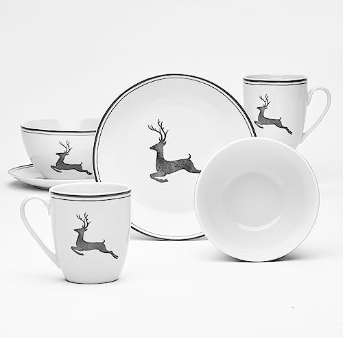 Van Well | Tölz Frühstück-Set 6 teilig grau aus Porzellan | für 2 Personen (Grau)