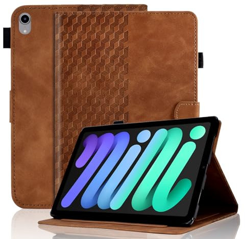 Vkooer Custodia per iPad MINI 6a generazione 2021 da 8,3 pollici, Apple iPad MINI 6, in pelle PU, con supporto per visualizzazione multi-angolo di accensione/spegnimento automatico, marrone