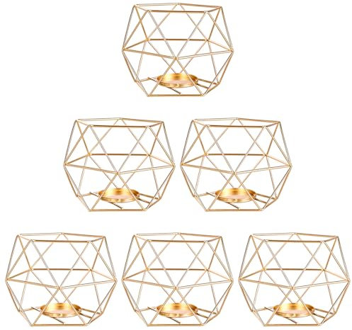 CYEER 6 Stück Geometrische Teelichthalter Gold, Metall Kerzenhalter Gold, Geometrische Kerzenhalter, Fünfeckige Modern Dekorative Kerzenleuchter, Kerzenhalter Modern Gold für Hochzeiten, Wohnräume