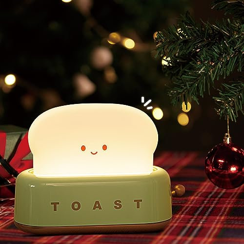 Cute Toast Night Light,USB Rechargeable LED Bread Night Lamp Bedroom Decoration Bedside Sleep Lamp Desk Decor for Kids - Green
