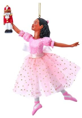 The Bridge Collection Afroamerikanische Clara Ballerina – rosa Ballett-Nussknacker-Ornament für Urlaubsdekoration – tanzende Clara mit Nussknacker, Weihnachtsdekoration