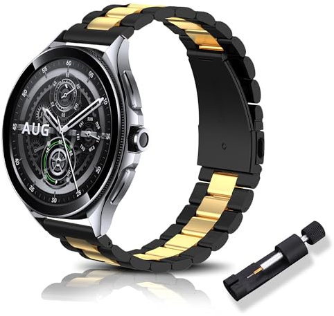 RoYiio Uhrarmband für Xiaomi Watch 2 Pro /S4 /S3 /S2 Armband Redmi Watch 5 Active/Lite Edelstahl Metall 22mm Armband für Garmin Venu 3 /Venu 2 /Forerunner 265 /Vivoactive 4 - Schwarz Gold