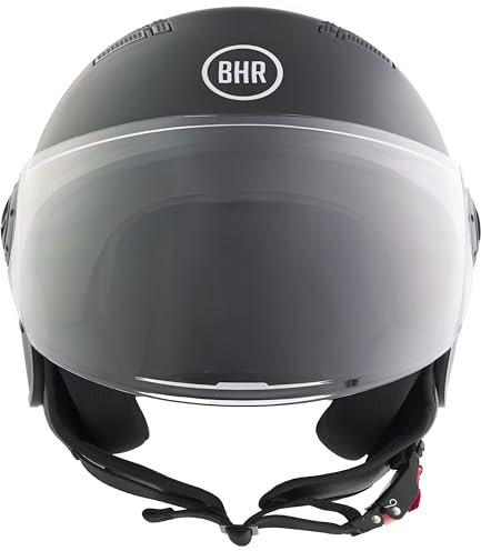 BHR Casco Demi-Jet 834 FLOW - Casco Scooter Estivo Omologato ECE 22.06 con 16 Fori di Aerazione - Casco Motorino con Visiera Antigraffio e Sgancio Micrometrico - Nero Opaco S
