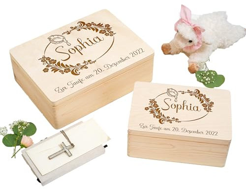 WaldWicht - Personalisierte Erinnerungskiste Erinnerungsbox aus Holz als Geschenk zur Taufe Taufgeschenk Patenkind Babygeschenk zur Geburt Holzkiste für Taufkerze oder Taufkleid Box Kiste aus Holz
