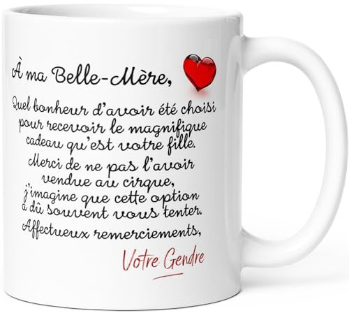 Luigi Collection Mug Belle-Mère Belle Maman Tasse Message drôle Humour Gendre Beau-Fils Idée Cadeau Original pour Femme Famille Déclaration Fille Fils Anniversaire Noël Fête. Céramique 325ml