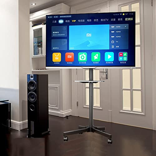 TV Standfuss Rollbarer/mobiler TV-Wagen mit Rädern für 17-55-Zoll-Fernseher, höhenverstellbarer tragbarer Boden-TV-Ständer mit Medienablage, max. VESA 400 x 400 mm