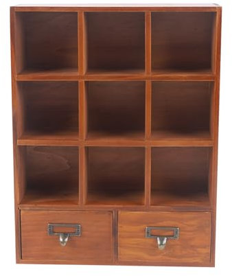 Areao 9 Fächer Setzkasten, Holz Schublade Organizer Holzregal Bücherregal Desktop Storage Cabinet Standregal Aufbewahrungsregal mit 2 Schubladen Für Home Office Desk Organisation 33,3 X 10 X 42,5cm