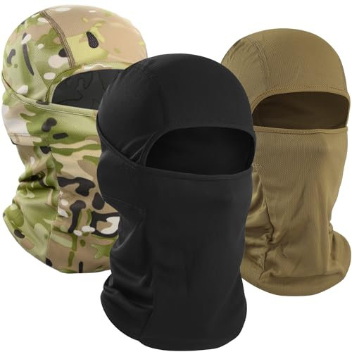 WTACTFUL 3 Stück Sturmhaube Motorrad Balaclavas Skimaske Motorradmaske Fahrrad Gesichtsmaske für Herren Damen Winter Sommer Schwarz Khaki Tarnung