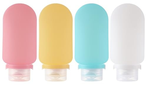 Pure Vie Contenant Voyage 90ml, Kit Flacon de Voyage Produit Toilette en Silicone Bouteille Voyage, Voyage Accessoires Rechargeable pour Shampoing Liquides Savon Crème Lotion Gel Douche