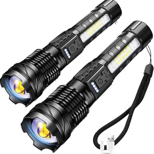 WHTOHY Wiederaufladbare LED Taschenlampe Super Hell 20000 Lumen, LED Taschenlampe High Power 7 Modi, Rot Blau Seitenlicht, Taktische Polizei Taschenlampe Wiederaufladbare USB Leistungsstarke
