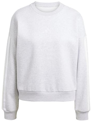 adidas Women's Essentials 3-Stripes Fleece Sweatshirt, light grey heather/white, XS