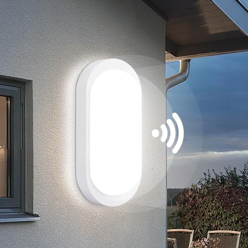 Oraymin Wandleuchte mit Bewegungsmelder Innen, IP65 Kellerlampe LED Wandlampe, 12W 1080LM Deckenleuchte mit Bewegungsmelder, 4000K Feuchtraumleuchte für Keller Treppe Garage Flur